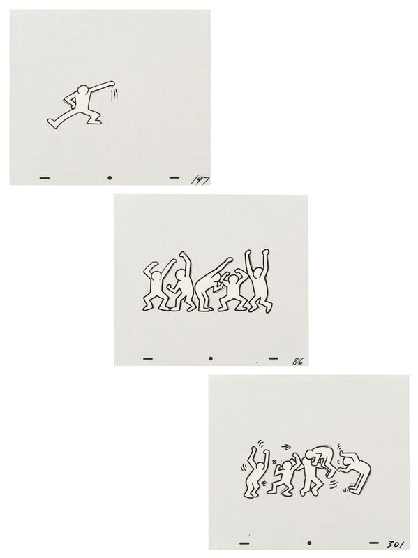 Keith Haring, ‘Sesame Street Break-Dancers, three works’, ca. 1987, Mixed Media, Marker on overhead sheet, Heritage Auctions