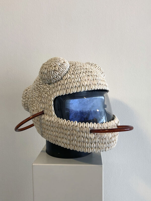 Emo de Medeiros, ‘Vodunaut #003, Hyperfeeler’, 2015, Sculpture, Motorcycle helmet, cowry shells, aerosol, smartphone, HD video, Galerie Dominique Fiat