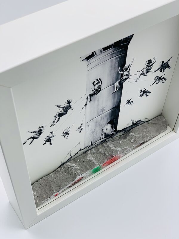 Banksy, ‘The Walled Off Hotel (Box Set) + EXTRAS’, 2017, Mixed Media, Offset print on paper, IKEA frame, Palestine Wall concrete fragment, spray paint, emulsion (+ others), Artificial Gallery