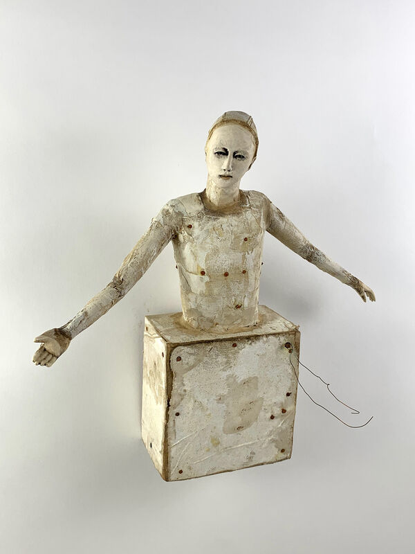 Cathy Rose, ‘Resolve’, 2021, Sculpture, Hand formed clay assembled with altered wood, paint, fabric and metal, Sue Greenwood Fine Art