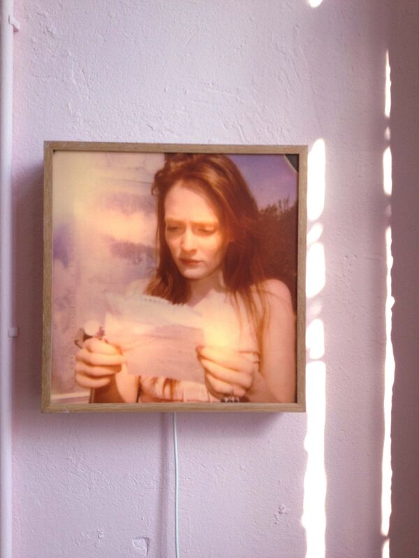 Stefanie Schneider, ‘'Lonely Hearts Room' lightbox: 'Margarita's Letter'’, 2008, Installation, Matte slight in oak frame, based on a Polaroid with mp3 player - Daisy reads 'Margarita's letter', Instantdreams