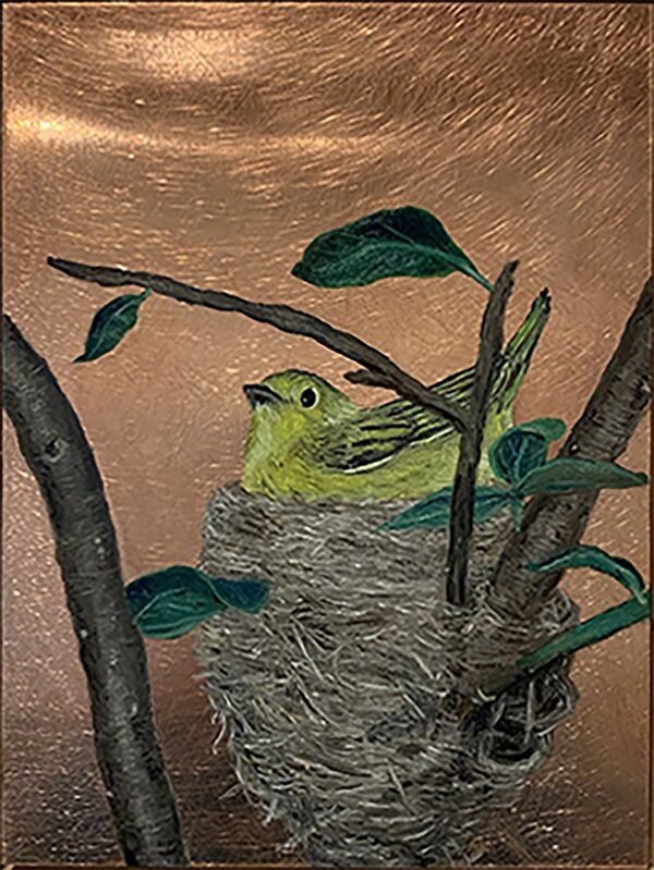 Darren Johnson, ‘Yellow Warbler Nest’, 2018, Painting, Oil on copper, Priscilla Fowler Fine Art