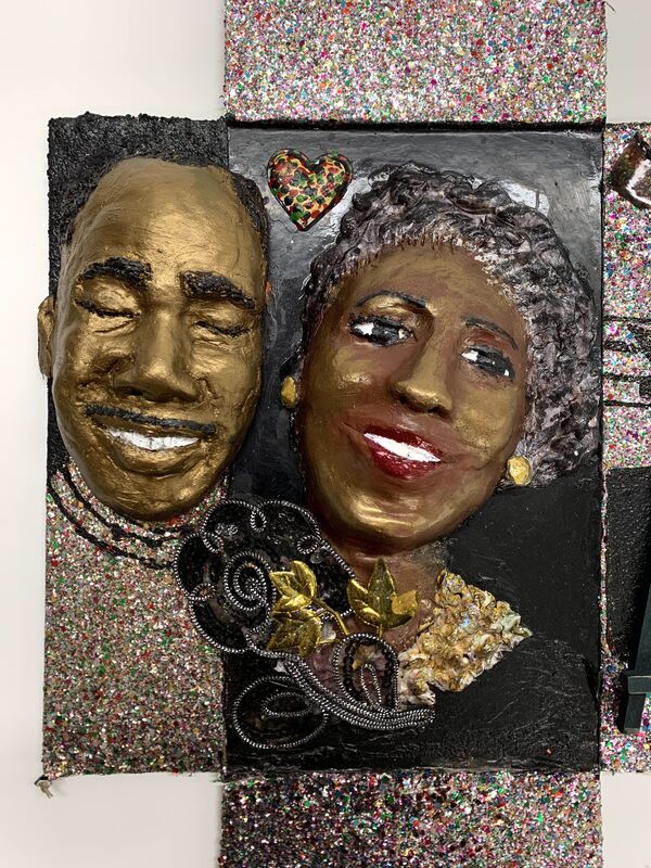 Joyce McDonald, ‘Frederick Weston and His Mother’, 2020, Sculpture, Air-dry clay, acrylic paint, glitter, shoebox, found objects, Visual AIDS Benefit Auction