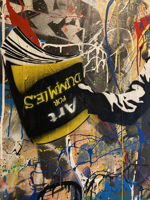 Mr. Brainwash, ‘"Bansky Thrower"’, 2014, Painting, Stencil, paper, spray-paint and acrylic on wood, Parlor Gallery