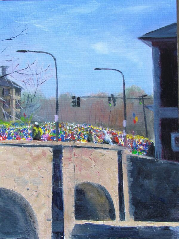 Maureen Vezina, ‘Runners Crossing Over the Charles ’, ca. 2018, Painting, Oil, Copley Society of Art