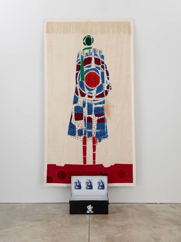 Abdoulaye Konaté, ‘Lutte contre le HIV’, 1995, Installation, Textile and suitcase containing three screenpritns and a blanket, Primo Marella Gallery