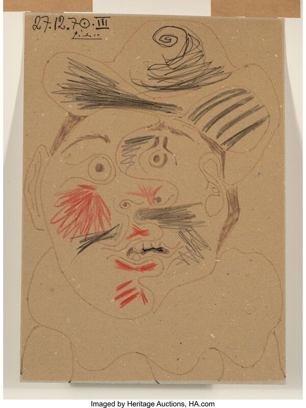 Pablo Picasso, ‘Tête d'homme’, 1970, Mixed Media, Ink and crayon on cardboard, Heritage Auctions