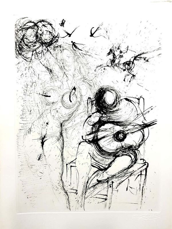 Salvador Dalí, ‘Original Etching "Nude with Guitar" by Salvador Dali’, 1967, Print, Arches Vellum, Galerie Philia