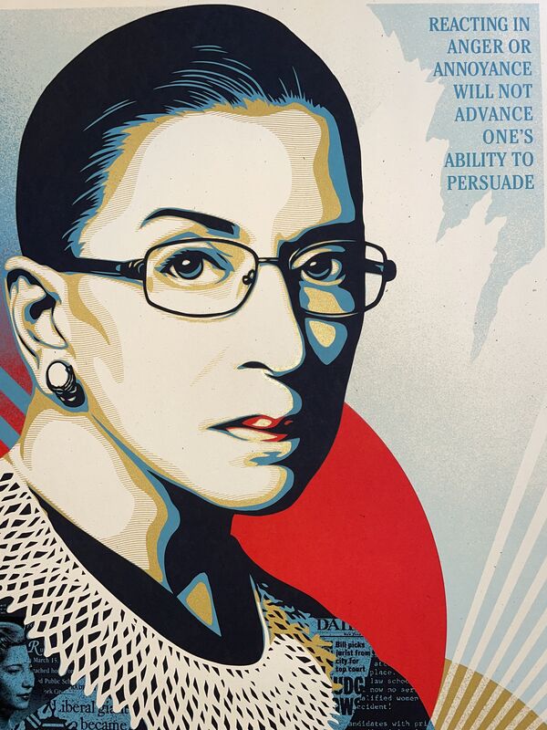 Shepard Fairey, ‘A Champion of Justice Ruth Bader Shepard Fairey Print Signed & Numbered Politics ’, 2021, Print, Silkscreen On Creme Fine Art Speckletone Paper, New Union Gallery