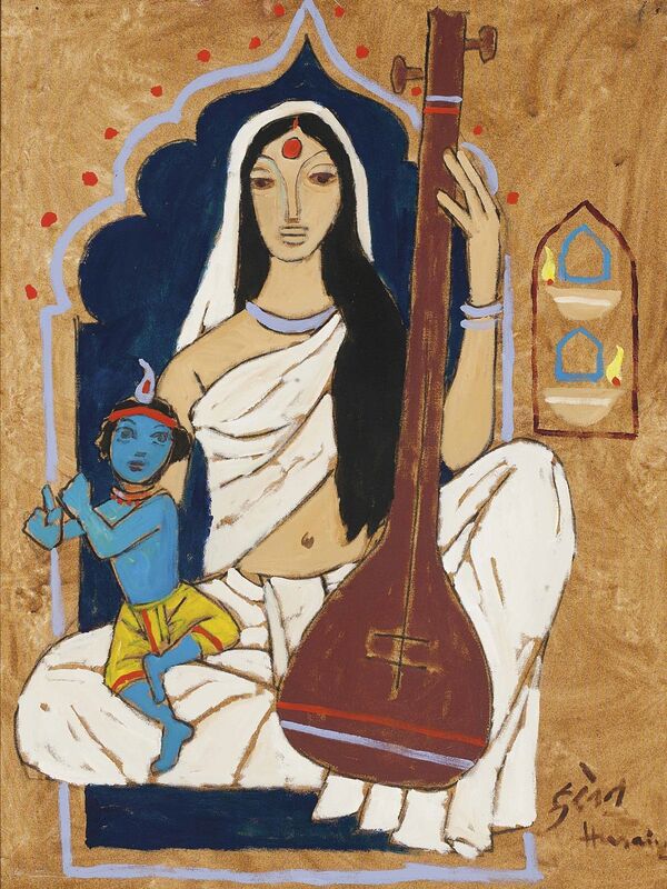Maqbool Fida Husain, ‘Untitled (Mirabai with Krishna)’, Painting, Oil on canvas, Christie's South Asian + Chinese 