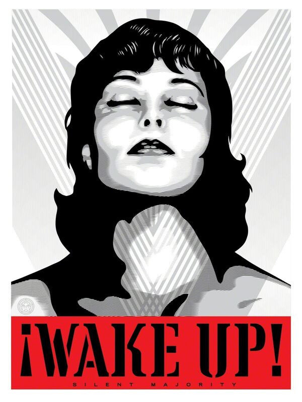 Shepard Fairey, ‘¡Wake Up!’, ca. 2018, Print, Speckletone Print, AYNAC Gallery