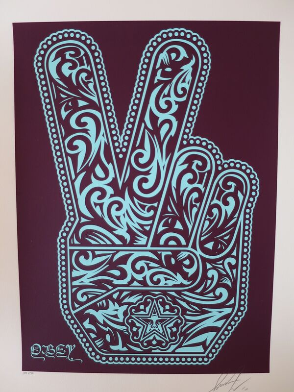 Shepard Fairey, ‘Obey Peace Fingers’, 2010, Print, Speckletone paper, AYNAC Gallery