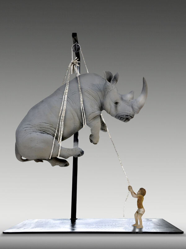 Stefano Bombardieri, ‘Tobia e il rinoceronte’, 2017, Sculpture, Bronze, iron, rope, Oblong Contemporary