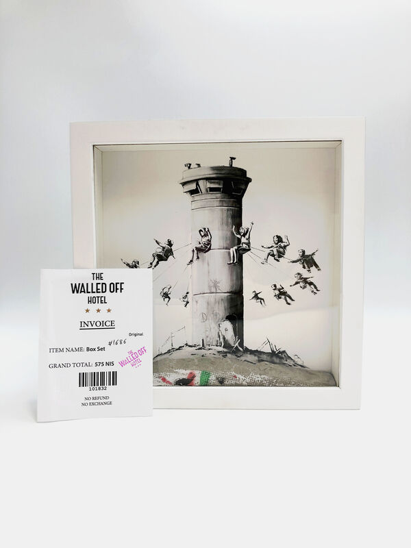 Banksy, ‘Walled Off Hotel - Box Set’, 2017, Sculpture, Art print housed in a locally sourced frame from Bethlehem with a chunk of concrete, Lougher Contemporary Gallery Auction