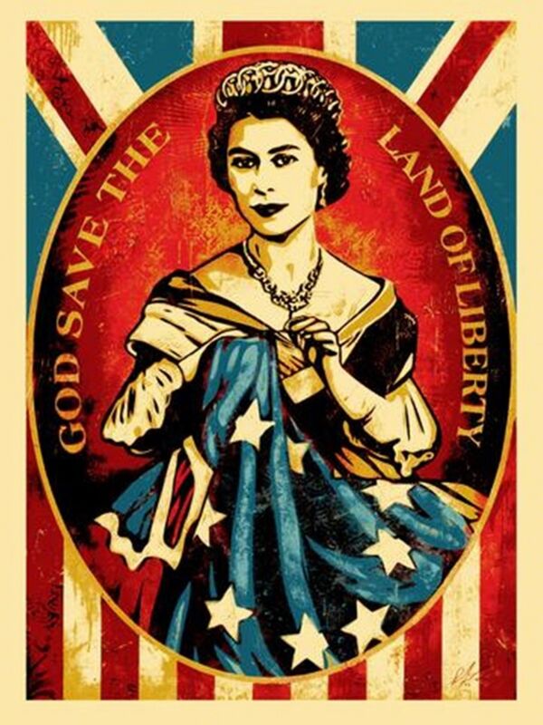 Shepard Fairey, ‘God Save the Queen / God Save the Land of Liberty’, 2012, Print, Screen print on cream speckle tone paper. signed. dated. numbered. unframed., Alpha 137 Gallery Gallery Auction
