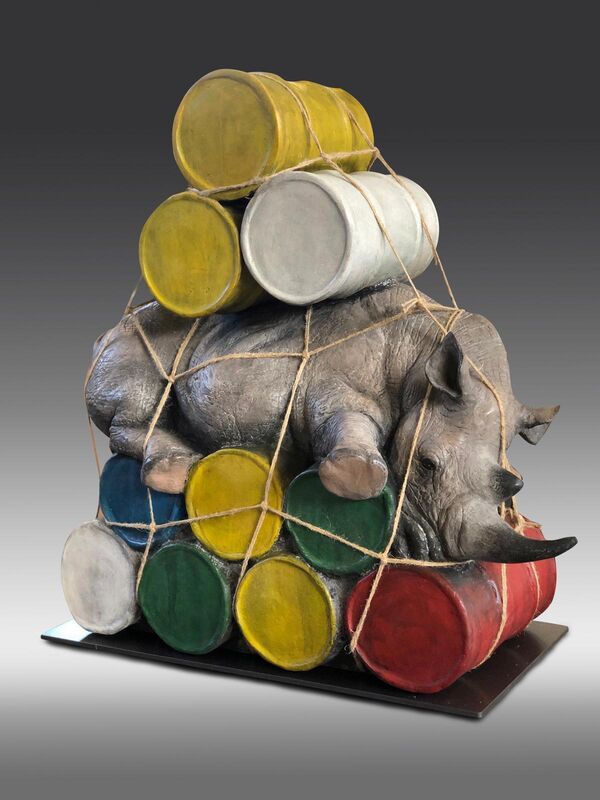 Stefano Bombardieri, ‘Rhino Petrol Company’, 2010, Sculpture, Bronze and Polychrome, Oblong Contemporary