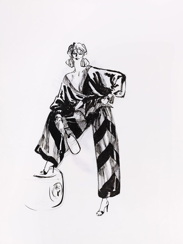 René Gruau, ‘Pyjama du soir, Valentino’, Drawing, Collage or other Work on Paper, Ink on paper, Alexis Pentcheff