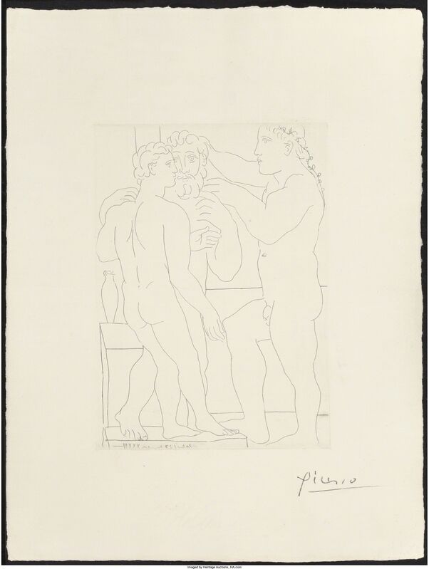 Pablo Picasso, ‘Deux hommes sculptés, pl. 52, from La Suite Vollard’, 1933, Print, Etching on Montval laid paper, Heritage Auctions