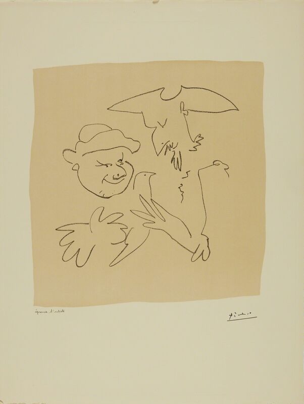 Pablo Picasso, ‘Affiche pour L'Exposition Hispano-Américaine and Don Quichotte et Sancho Pança, I & II: three prints  (B. 1262, 688-89; M. 205, 207-8)’, 1951, Print, Three lithographs (two printed in black and ochre), Sotheby's