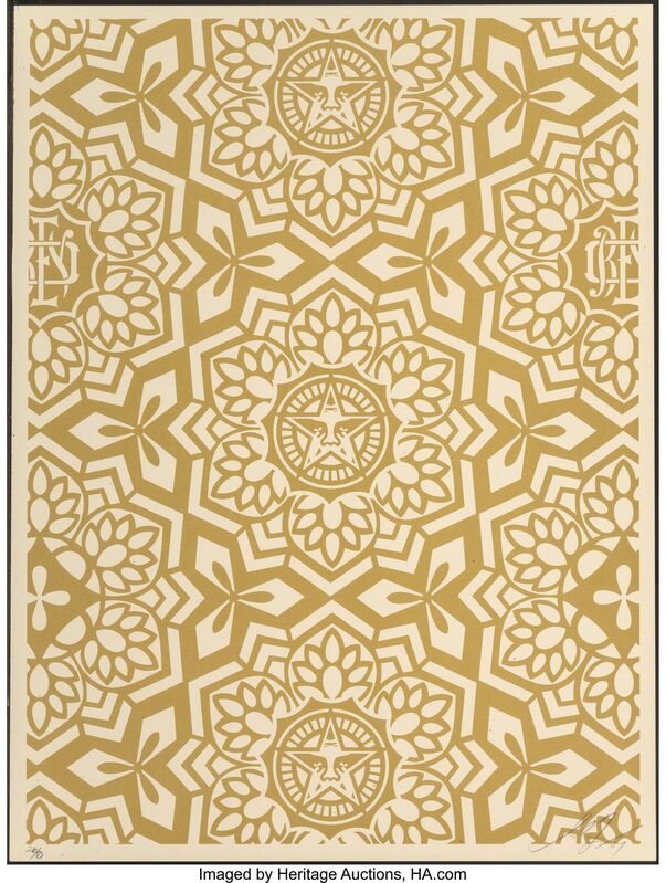 Shepard Fairey, ‘Yen Pattern (Gold and Red/Black)’, 2007, Print, Screenprints in colors on cream speckled paper, Heritage Auctions