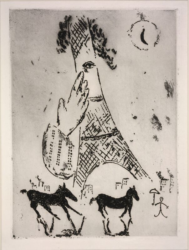 Marc Chagall, ‘Eiffel Tower from Surrealist Portfolio VVV’, 1942, Print, Etching with bitten tone, Dallas Museum of Art
