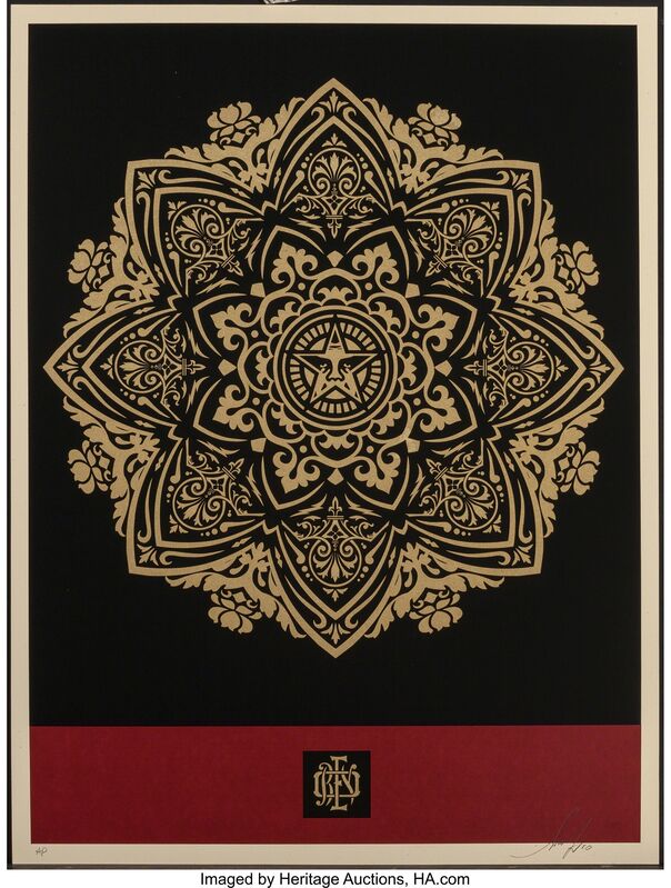 Shepard Fairey, ‘Mandala Ornament (Red/Gold)’, 2010, Print, Screenprint in colors on speckled paper, Heritage Auctions