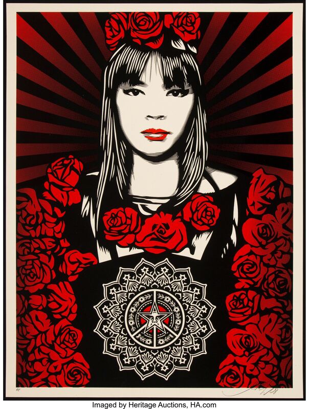 Shepard Fairey, ‘Rose Girl’, 2008, Print, Screenprint in colors on speckled paper, Heritage Auctions