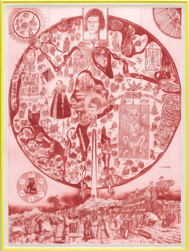Grayson Perry, ‘Map of Nowhere (Red)’, 2008, Print, Etching in red on Arches paper, with full margins, EXTRAORDINARY OBJECTS