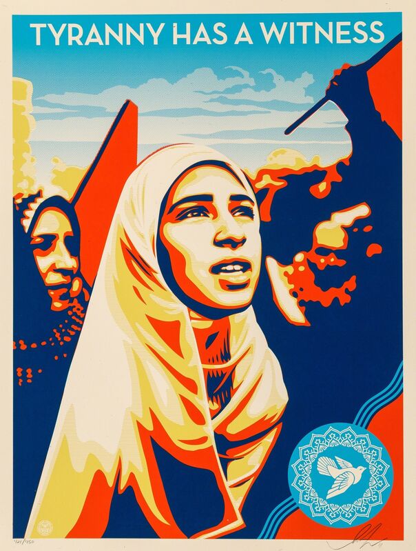 Shepard Fairey, ‘Tyranny Has a Witness’, 2011, Print, Screenprint in colors on speckled cream paper, Heritage Auctions