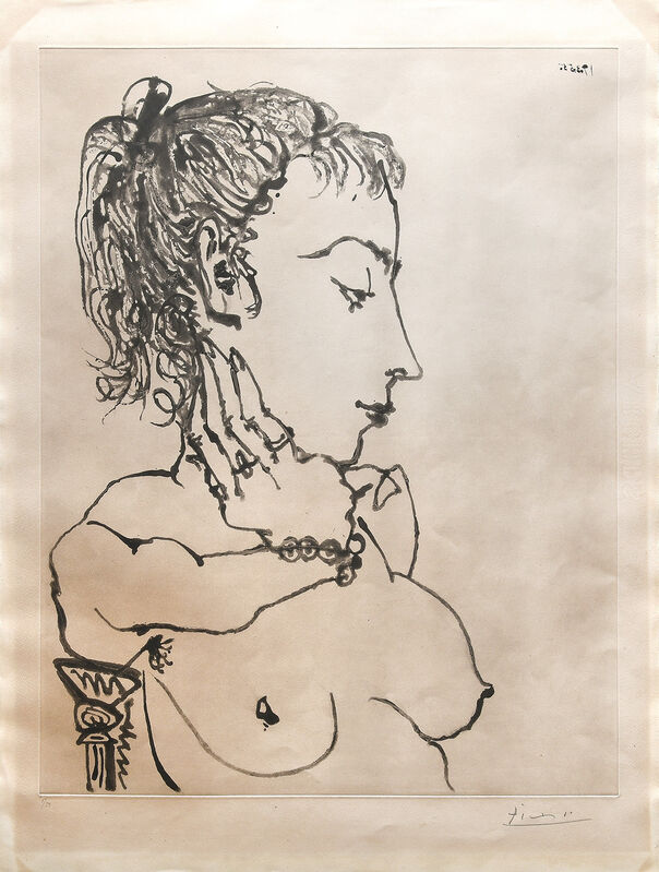 Pablo Picasso, ‘Buste de femme à la queue de cheval: Jacqueline.’, 1955, Print, Aquatint and drypoint on vélin d’Arches watermarked wove paper, all edges untrimmed., Peter Harrington Gallery