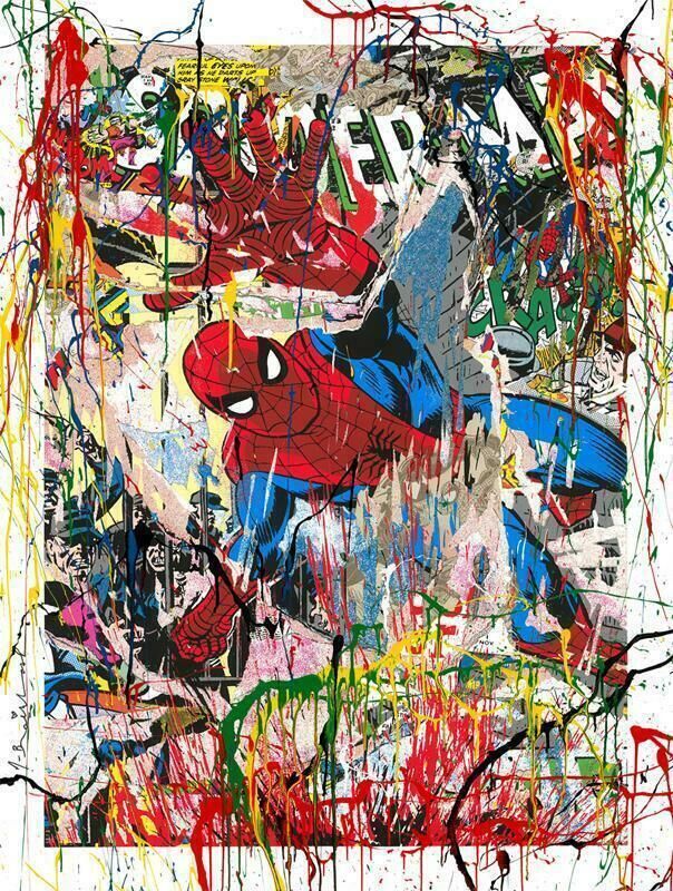 Mr. Brainwash, ‘Spider Man Hand Finished ’, 2019, Print, Ten color screen print on hand torn archival art paper, Side X Side Gallery