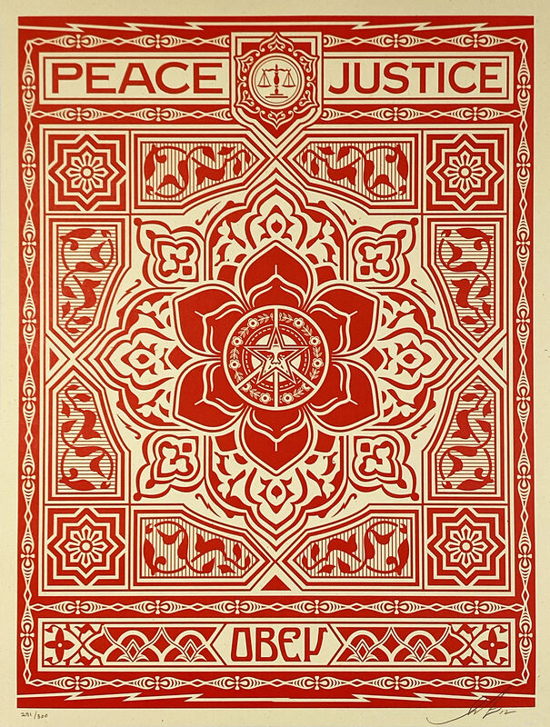 Shepard Fairey, ‘'Peace & Justice Ornament' (red)’, 2012, Print, Screen print on cream, Speckletone fine art paper., Signari Gallery
