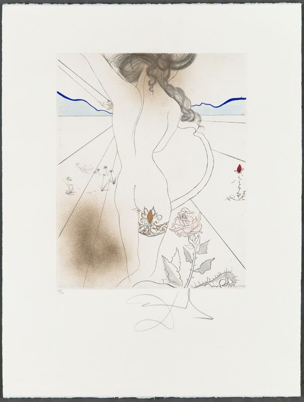 Salvador Dalí, ‘NU À LA JARRETIÈRE (Nude with Garter)’, 1969-1970, Print, Original drypoint printed in colors on wove paper bearing the “ARCHES FRANCE” watermark, with hand-coloring added., Christopher-Clark Fine Art
