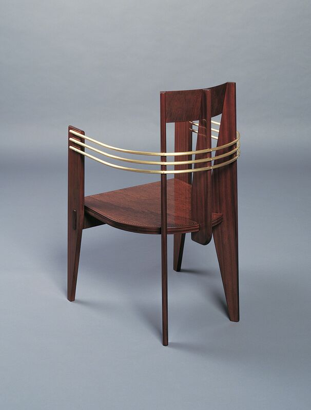 André Sornay, ‘Four « bridge » armchairs’, ca. 1937, Design/Decorative Art, Mahogany with brass nails and solid mahogany. Brass trim., Galerie Alain Marcelpoil