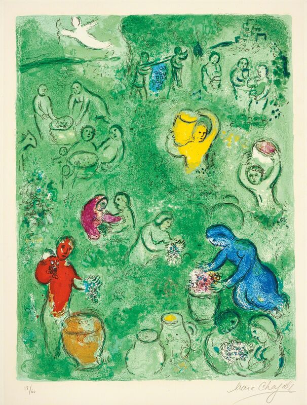Marc Chagall, ‘Les Vendanges (The Wine Harvest), pl.15 from Daphnis et Chloé’, 1961, Print, Lithograph in colours, on Arches paper, with full margins, Phillips