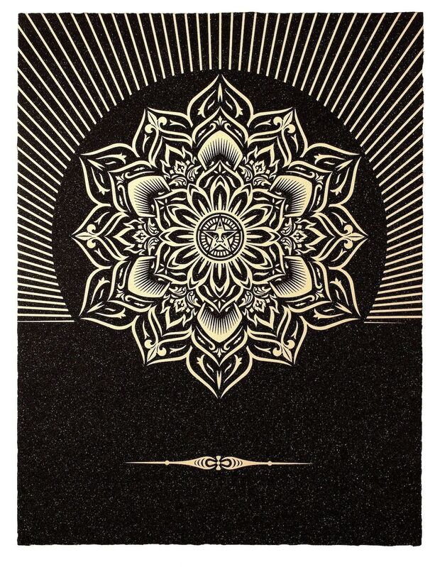Shepard Fairey, ‘Obey Lotus Diamond (Black & Gold)’, 2013, Print, Silkscreen and diamond dust on Somerset Satin Tub Sized 410 gsm, with deckled edges. Signed and numbered by artist on verso., Paul Stolper Gallery