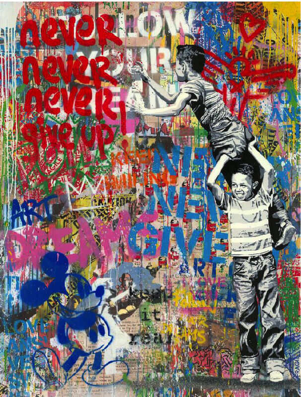 Mr. Brainwash, ‘Never Never Give Up!’, 2020, Drawing, Collage or other Work on Paper, Silkscreen and Mixed Media on Paper, Contessa Gallery