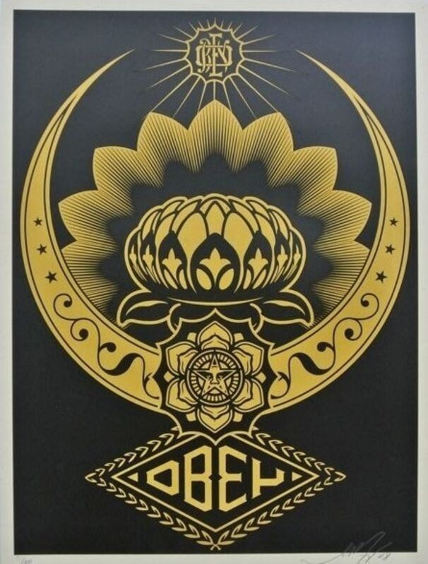 Shepard Fairey, ‘Lotus ornament (gold/black)’, 2008, Print, Screenprint, DIGARD AUCTION