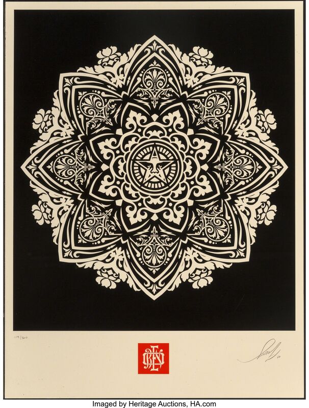 Shepard Fairey, ‘Mandala Ornament 2 (Black and Cream) (two works)’, 2010, Print, Screeprints in colors on cream speckled paper, Heritage Auctions