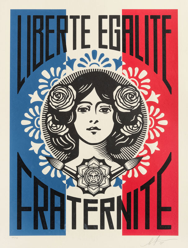 Shepard Fairey, ‘Liberte, Egalite, Fraternite’, 2018, Print, Letterpress and screen print in colours on wove paper, Tate Ward Auctions