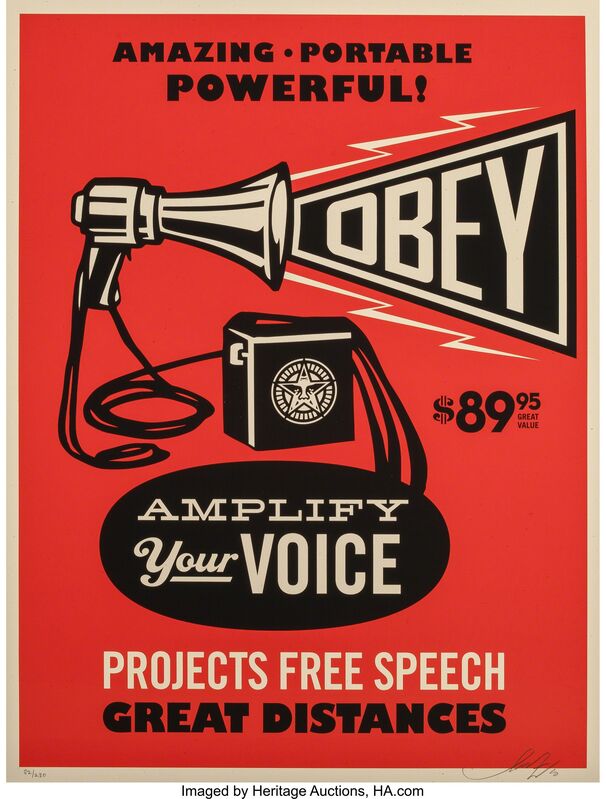 Shepard Fairey, ‘Obey Megaphone Print’, 2010, Print, Screenprint in colors on speckled paper, Heritage Auctions
