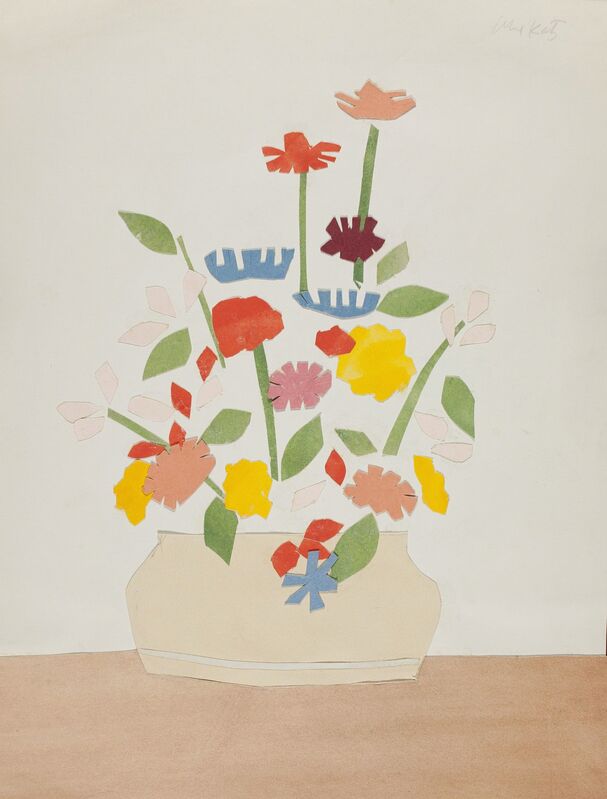Alex Katz, ‘Wildflowers in vase’, 1954-1955, Drawing, Collage or other Work on Paper, Collage with watercolored paper, Colby College Museum of Art