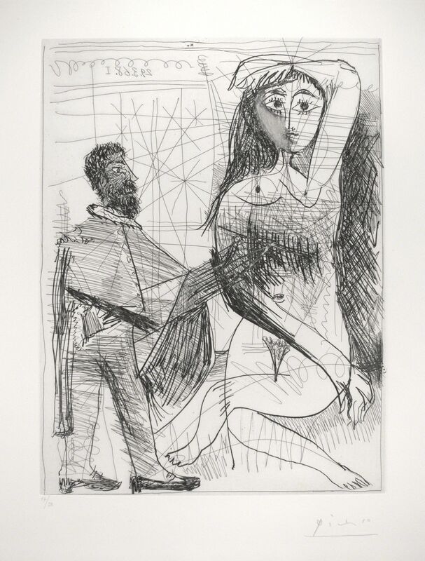 Pablo Picasso, ‘Peintre en costume Espagnol peignant sur son modele (Painter in a Spanish Costume Painting his Model)’, 1968, Print, Etching, R. S. Johnson Fine Art