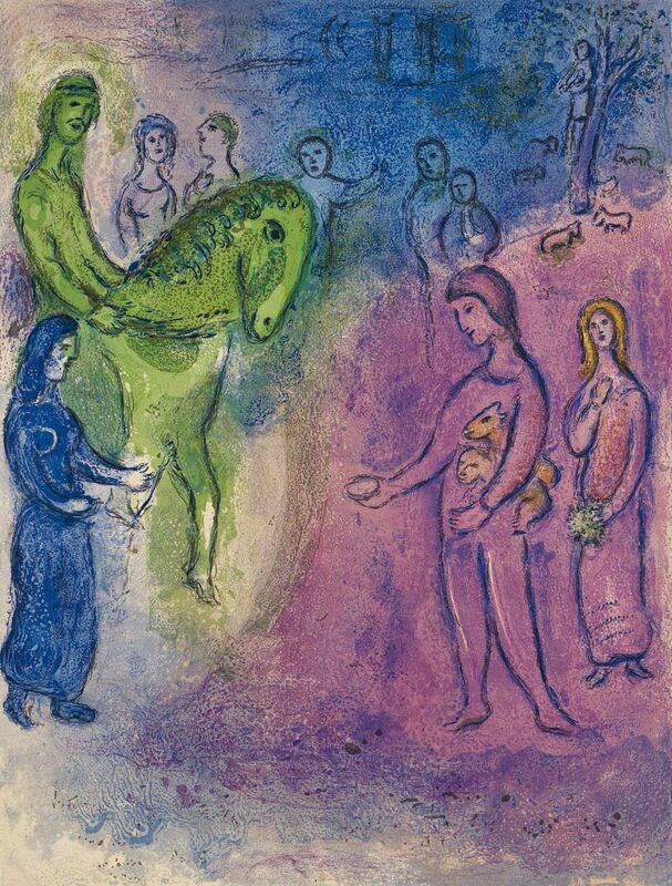 Marc Chagall, ‘Arrivée de Dionysophane (The Arrival of Dionysophanes), pl. 37, from Daphnis and Chloé’, 1961, Print, Lithograph in colours, on Arches paper, the full sheet., Phillips