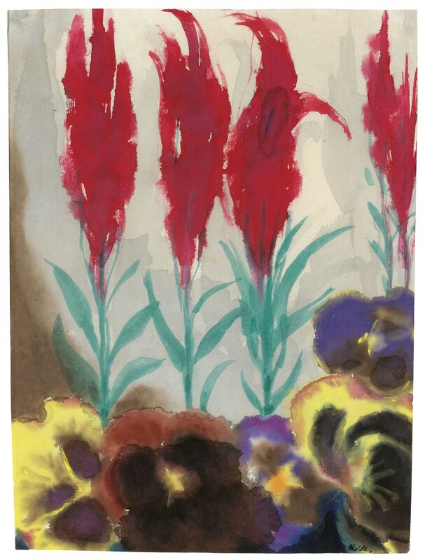 Emil Nolde, ‘Pansies and plumed cockscomb’, 1930, Drawing, Collage or other Work on Paper, Watercolour on Japan paper, Galerie Kovacek