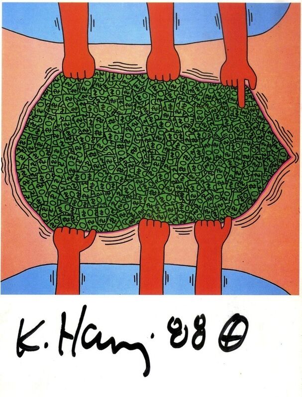 Keith Haring, ‘Hand Signed Card’, 1988, Drawing, Collage or other Work on Paper, Hand signed, dated and remarked postcard, Alpha 137 Gallery Gallery Auction