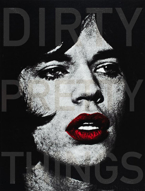 Russell Young, ‘Mick Jagger | Dirty Pretty Things | Rolling Stones’, 2010, Print, Portrait of Rolling Stones singer Mick Jagger. Acrylic paint and enamel screenprint on paper with UV text., Frank Fluegel Gallery