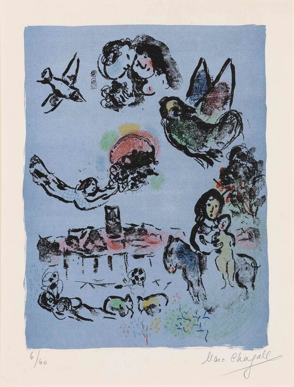 Marc Chagall, ‘Nocturne Á Vence (M. 400; C. Bks. 56)’, 1963, Print, Color lithograph on Arches paper, Doyle