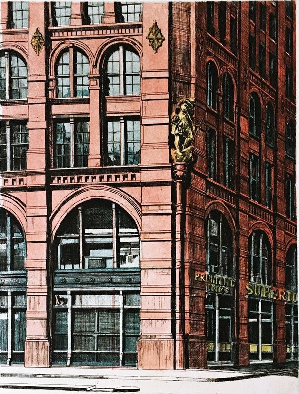 Richard Haas, ‘Puck Corner, SOHO, New York’, 1971, Print, Etching and Aquatint. Hand Signed. Numbered. Unframed in white matting, Alpha 137 Gallery