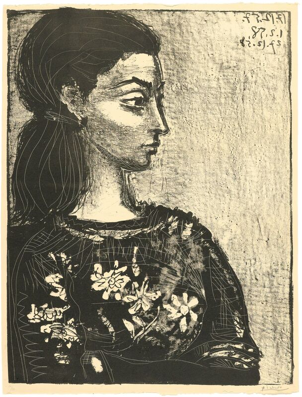Pablo Picasso, ‘Femme au corsage à fleurs’, 1958, Print, Lithograph, third and final state., Koller Auctions